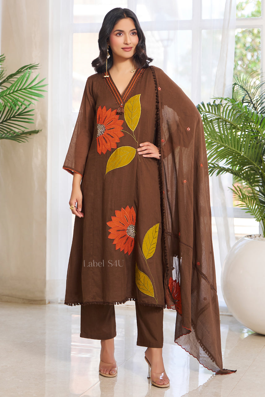 A-line Brown -Anarkali Set