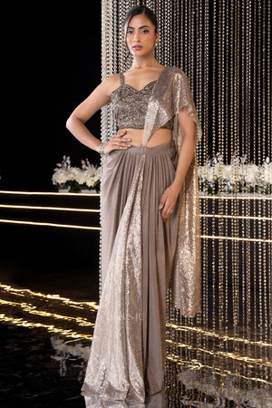 Champagne Charm-Pre-Draped Saree