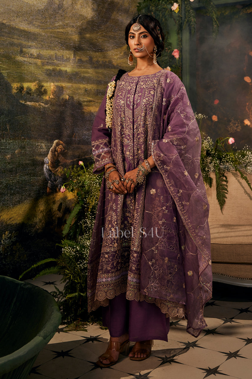 Nazakat Plum Organza-Anarkali Set