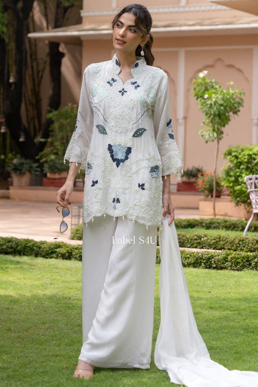 Pearl Lace Embellished Palazzo Set