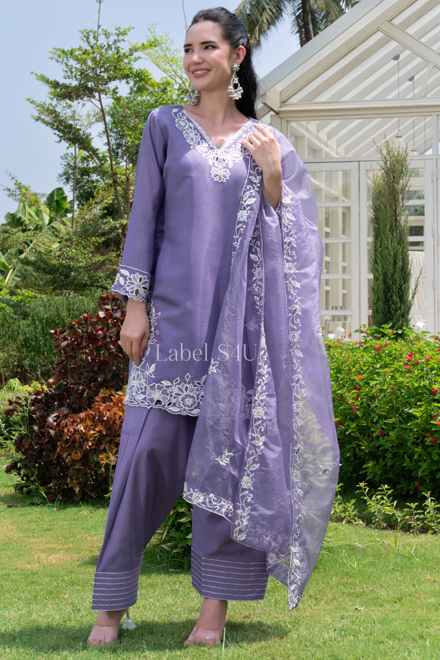 Lilac Embroidered Farshi Salwar Set