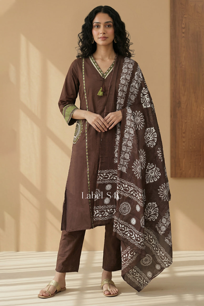 Classic Brown Cotton-Suit Set