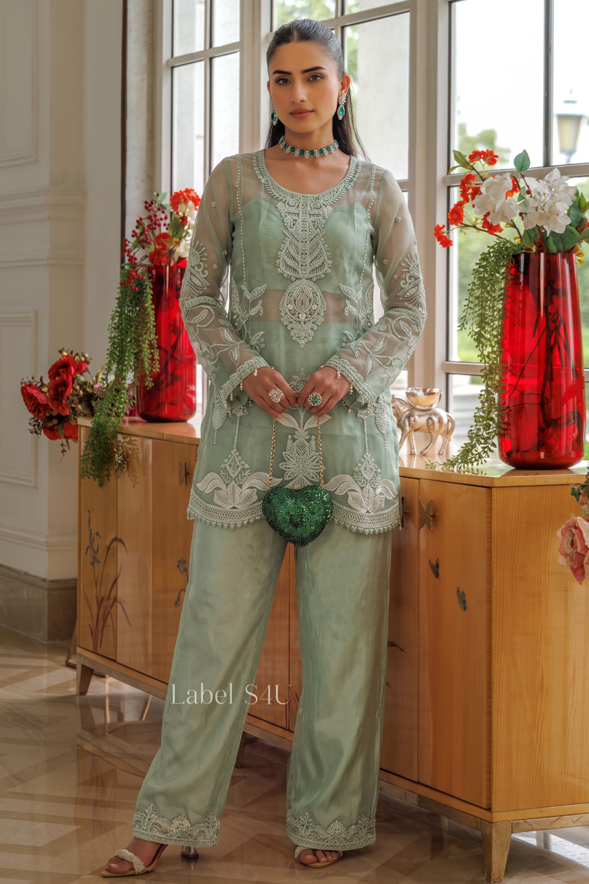 Mint Green Floral Appliqué Co-ord Set