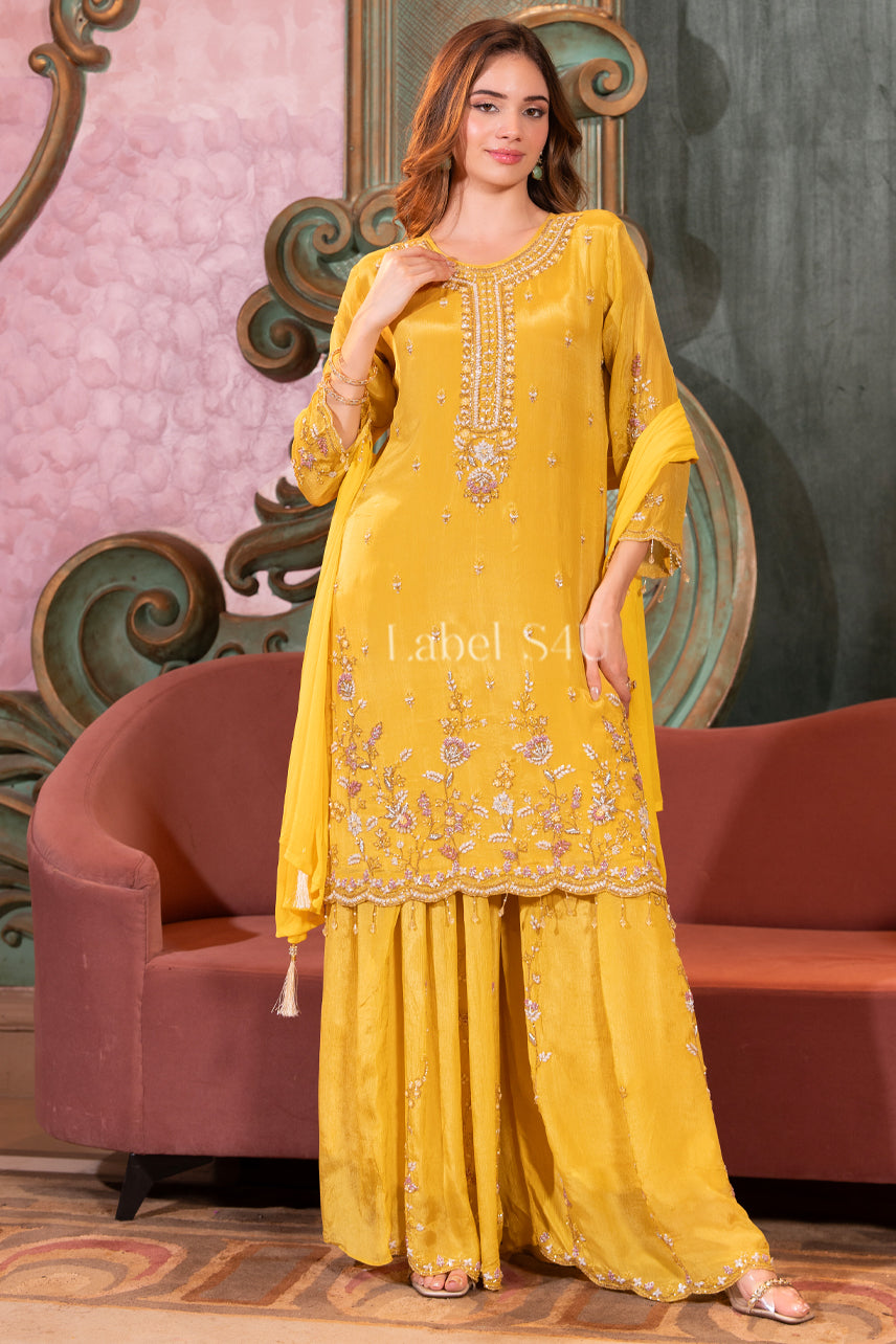 Mustard Yellow Spark-Sharara Set