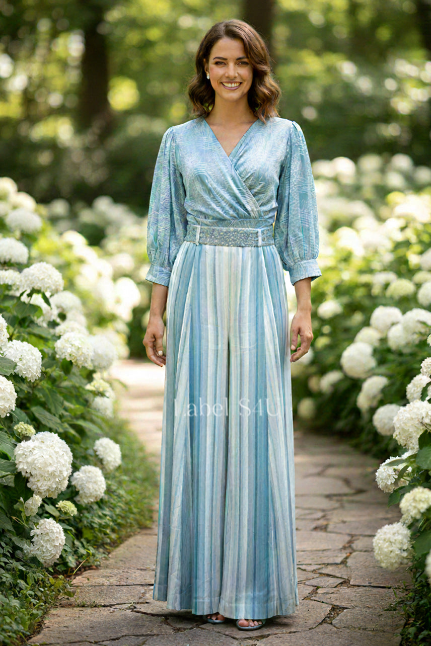 Sky Blue Striped Flared Jumpsuit