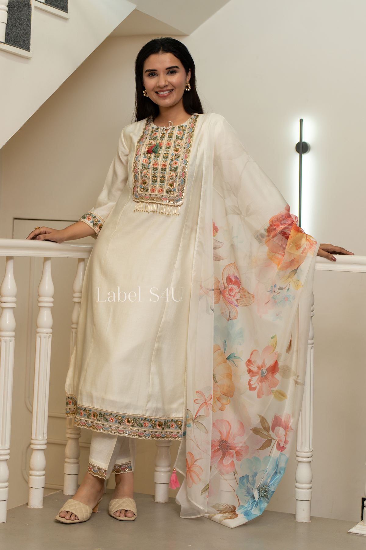 Delicate Floral Embroidered Suit Set