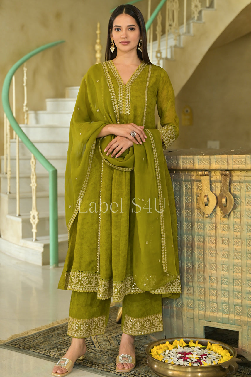 Olive Elegance-Anarkali