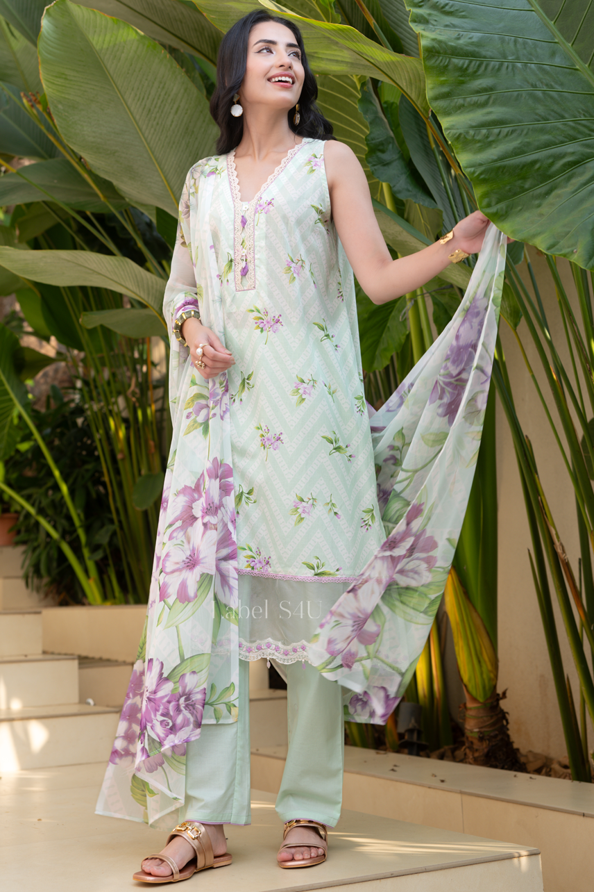 Mint Floral Printed Suit Set