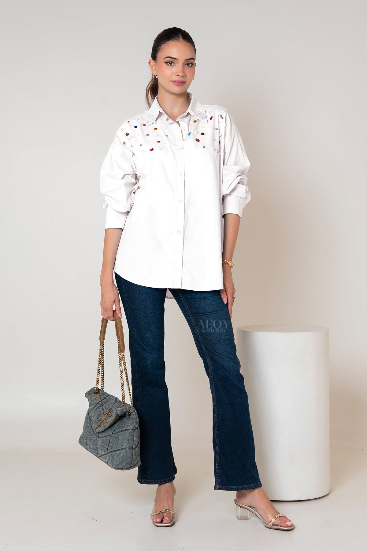 Pearl Embellished White -Shirt