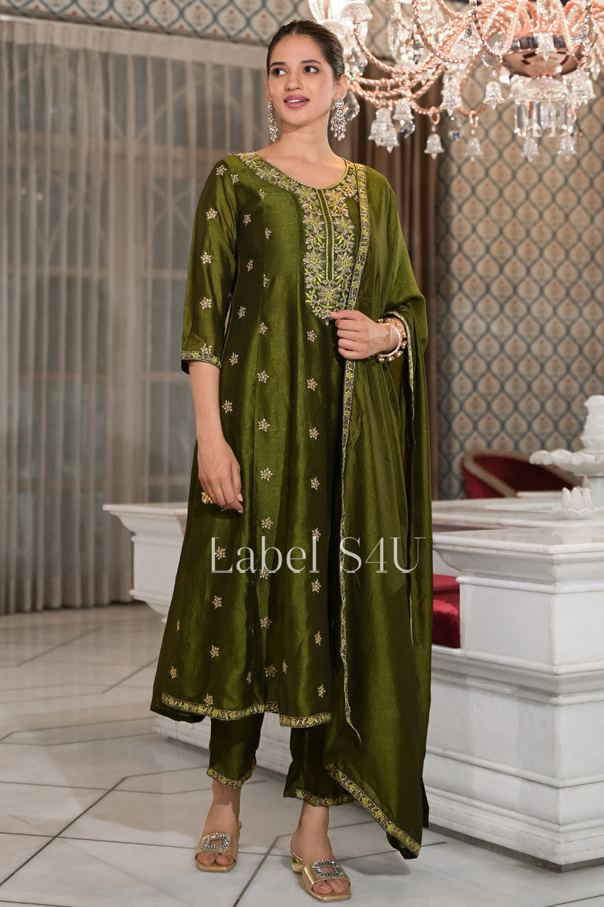 Regal Olive-Anarkali