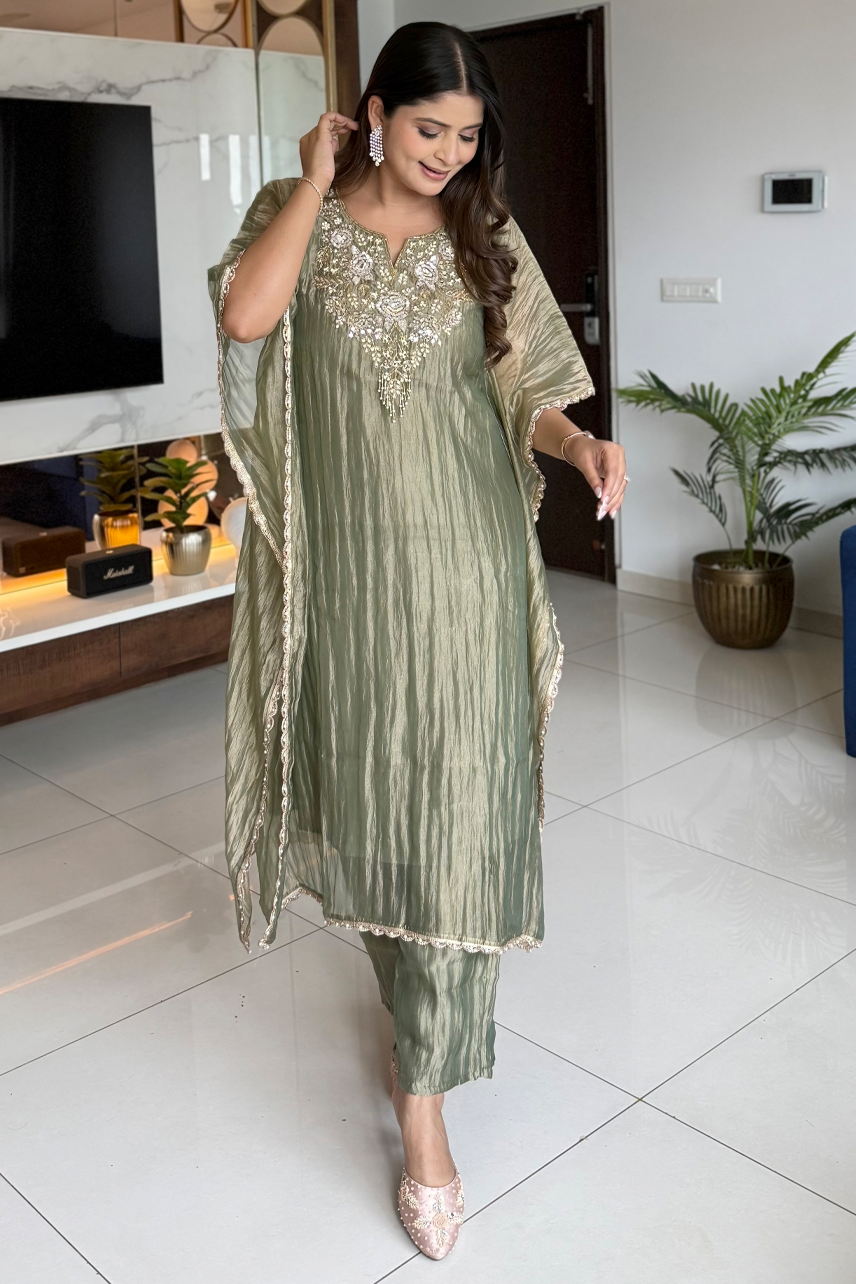 Olive Opulence Handwork Kaftan Set