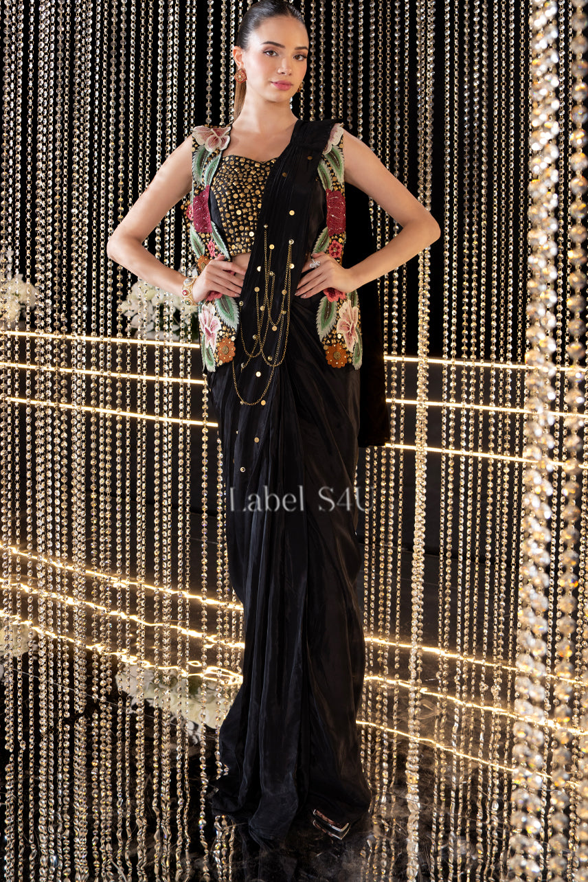The Power Black-Saree Jacket Set