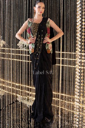 The Power Black-Saree Jacket Set