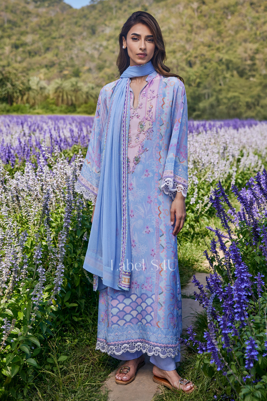 Gulzar Powder Blue Floral-Suit Set
