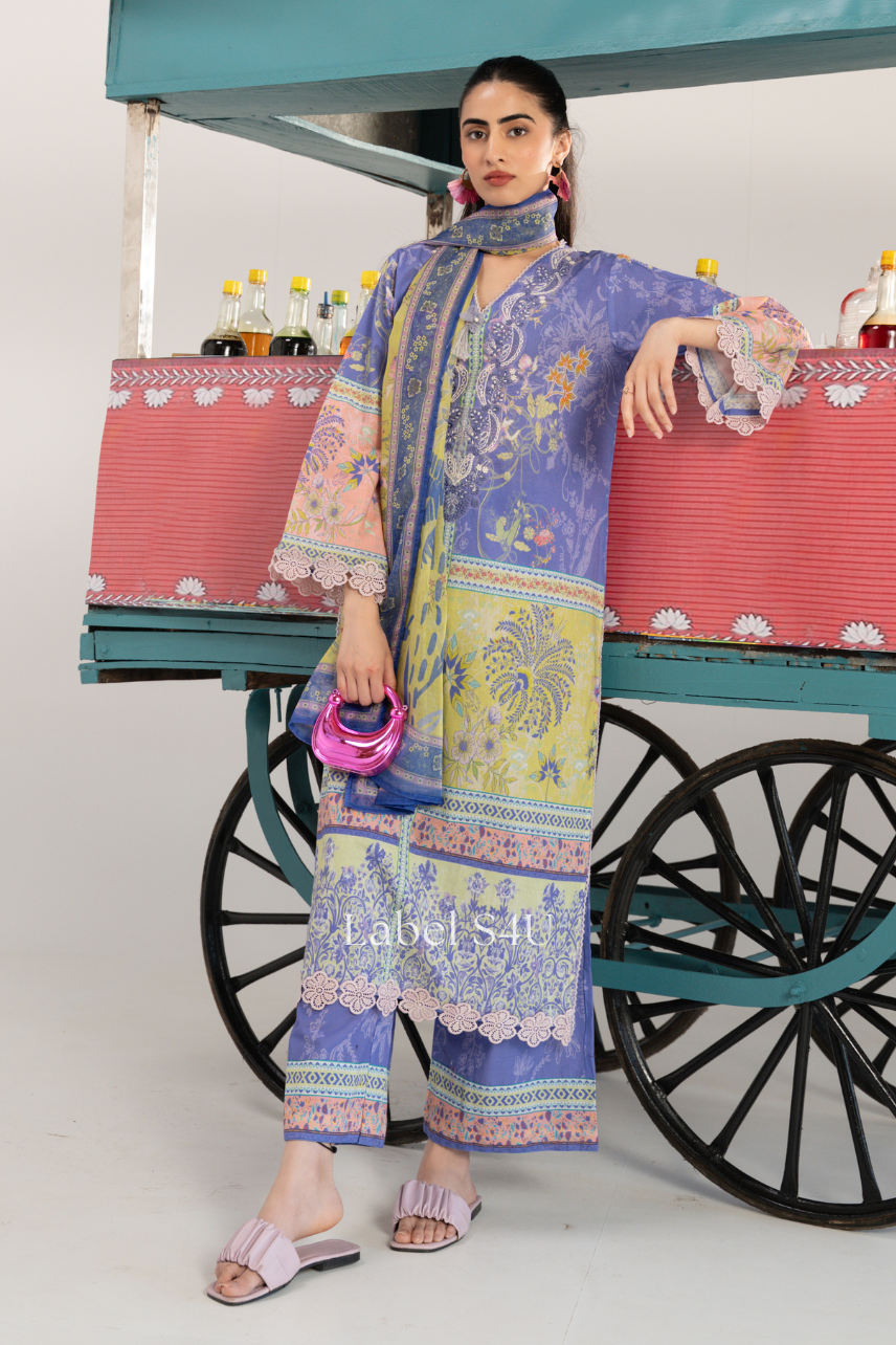 Floral Lace Printed Cotton Suit Set