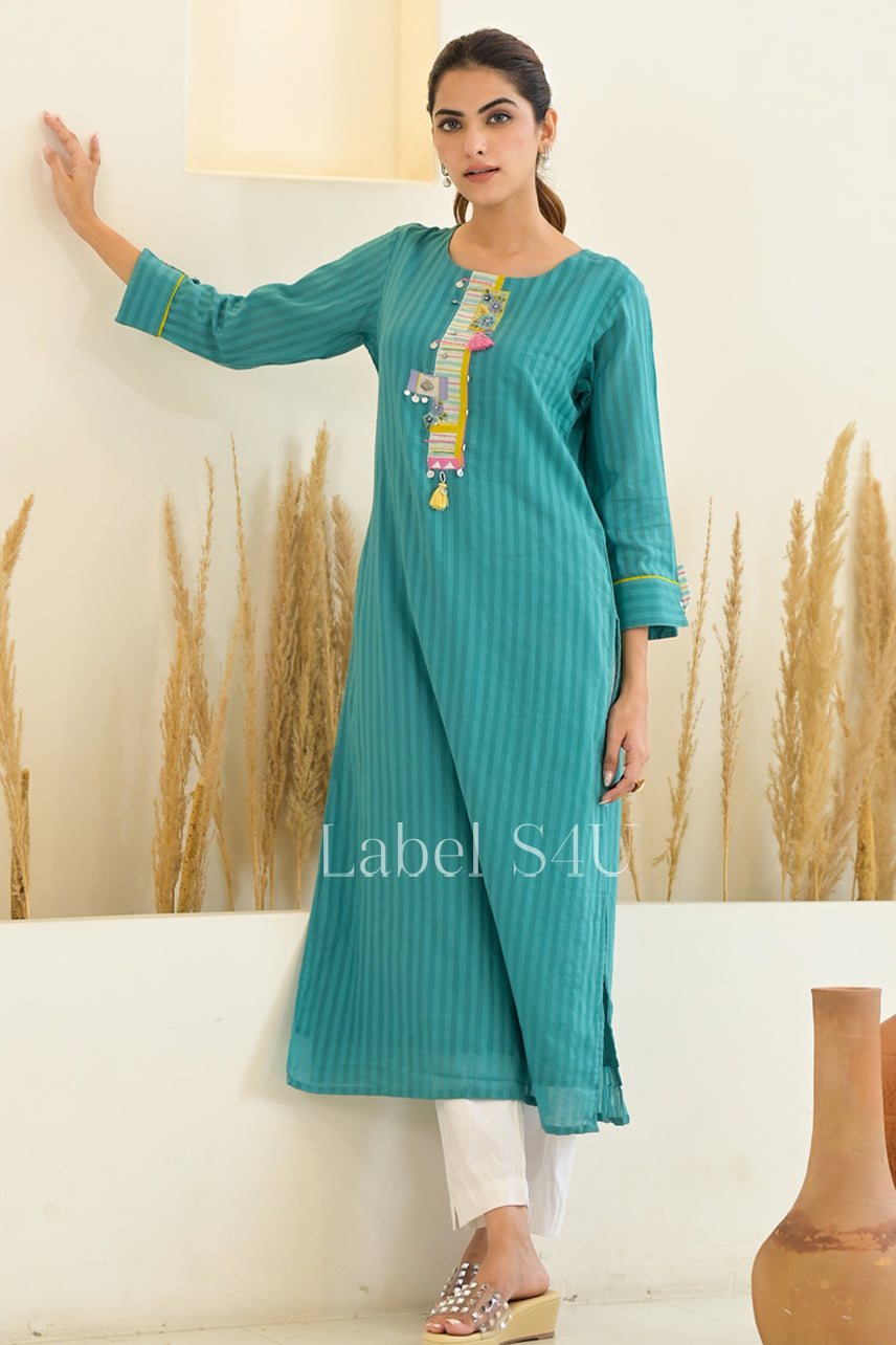 Modern Teal Stripe-Kurta