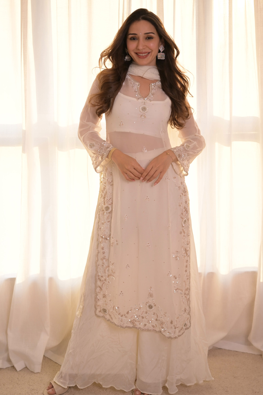 Belle White Handwork Palazzo set