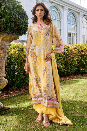 Elegant Yellow Crepe Printed-Suit Set