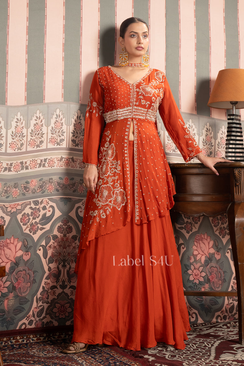 Rust Handwork-Indo-Western Set