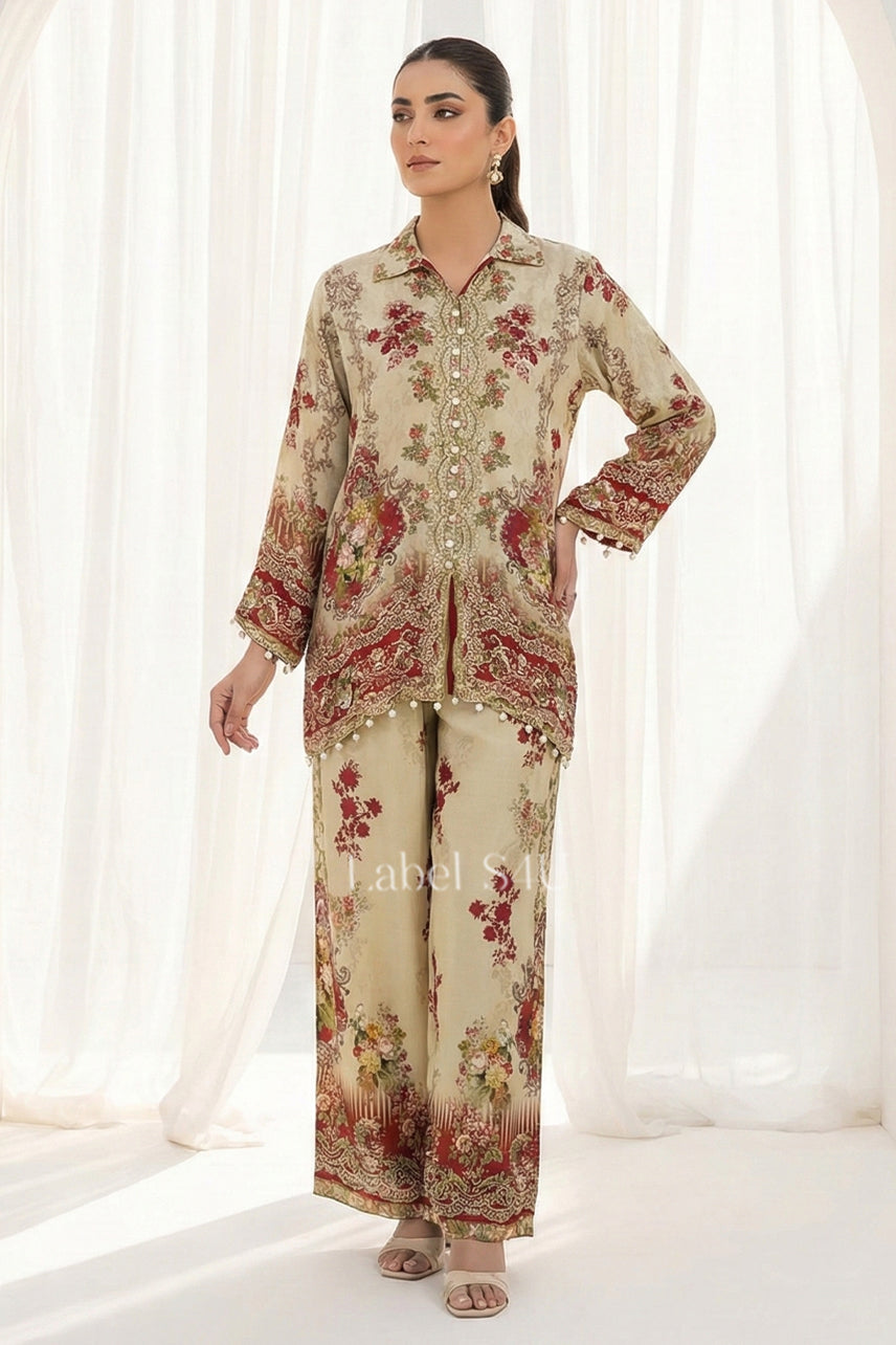 Beige Floral-Co-ord Set