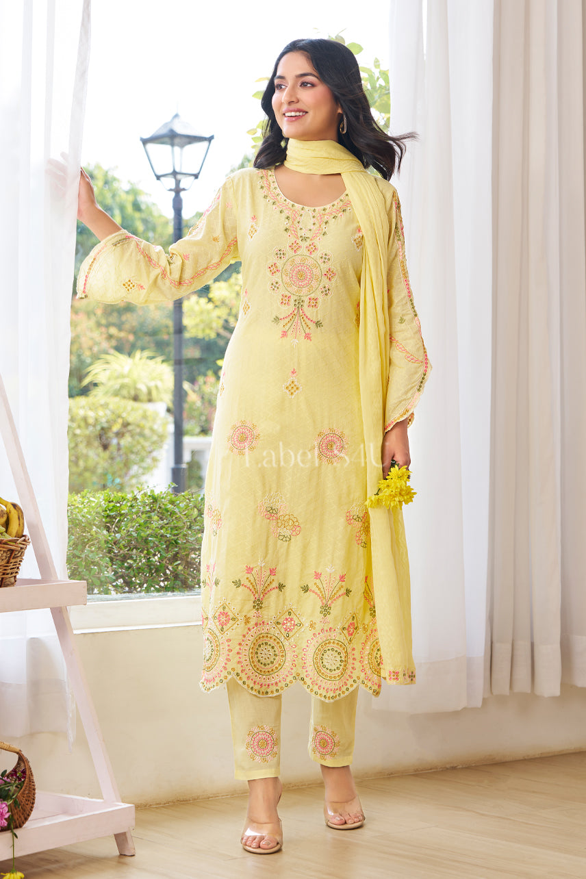 Lemon Grace Embroidered-Suit Set