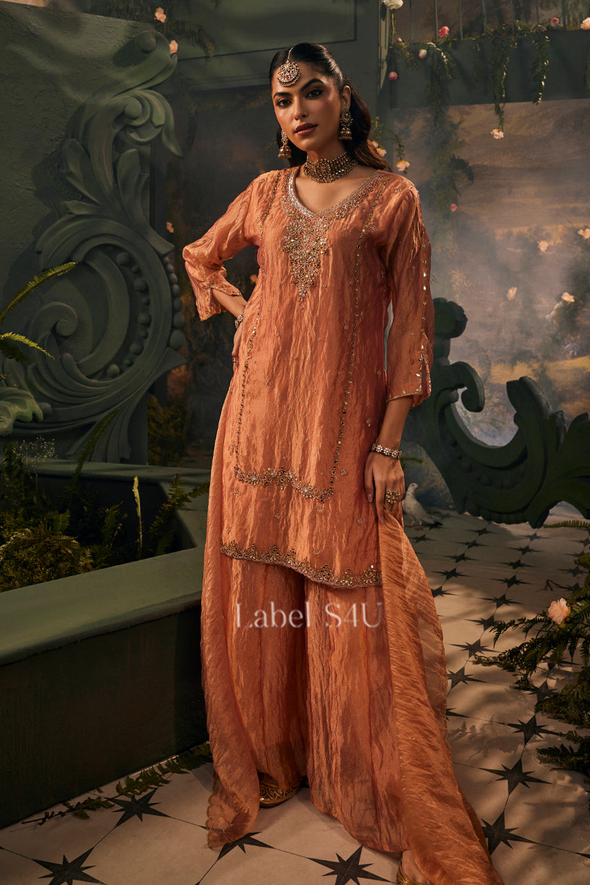 Royal Peach Handwork-Palazzo Set