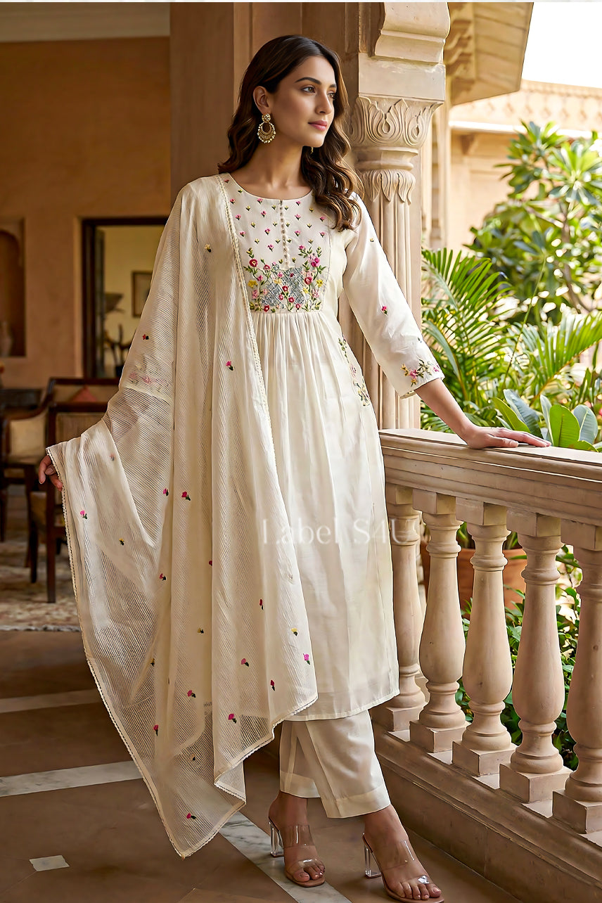 Classic Floral Embroidered-Anarkali Set