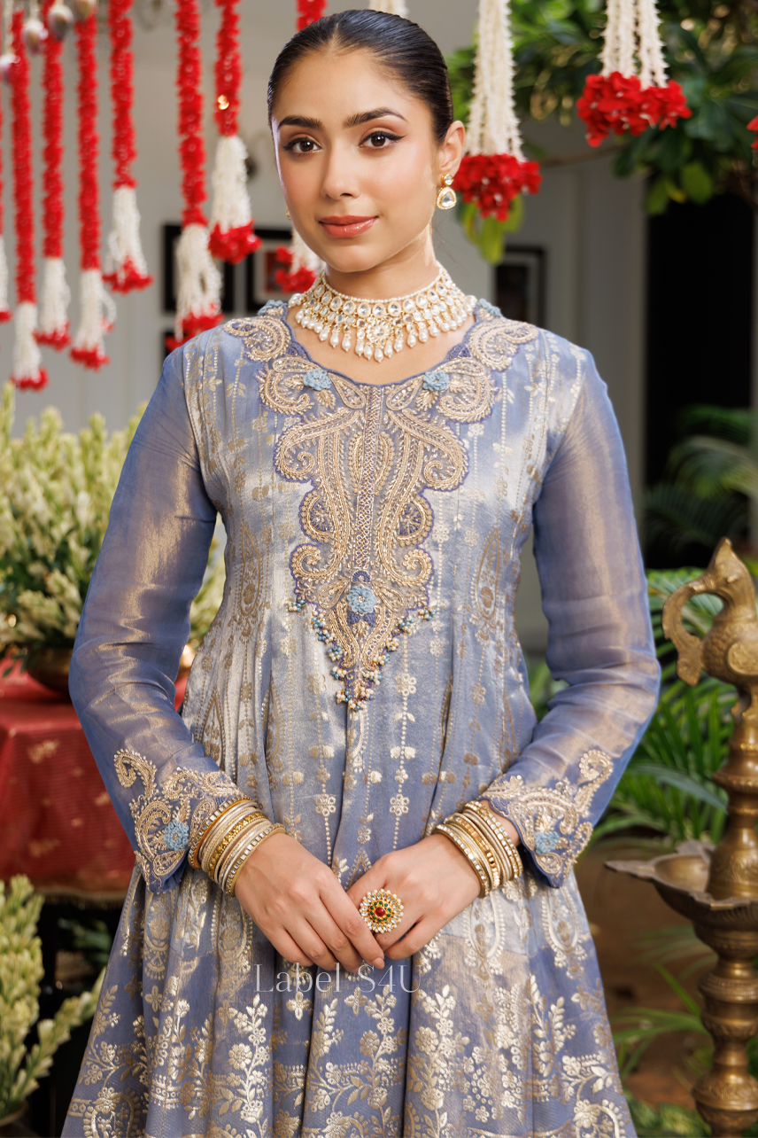 Icy Blue Banarasi Anarkali Set