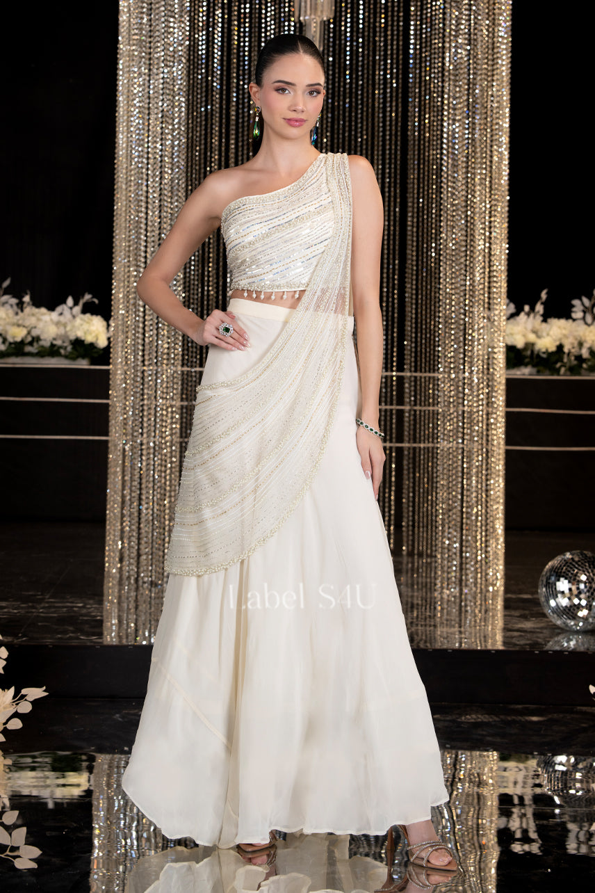 Off-White Shimmer-Skirt Set