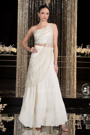 Off-White Shimmer-Skirt Set