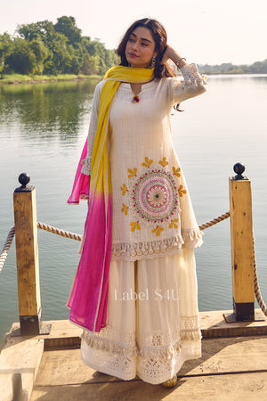 Off-White Phoolkari Motif-Sharara Set