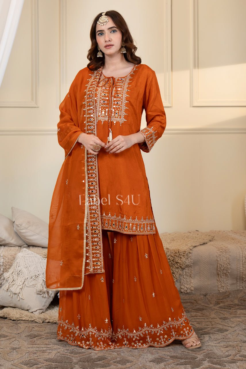 Zehra Silk Embroidered-Sharara Set