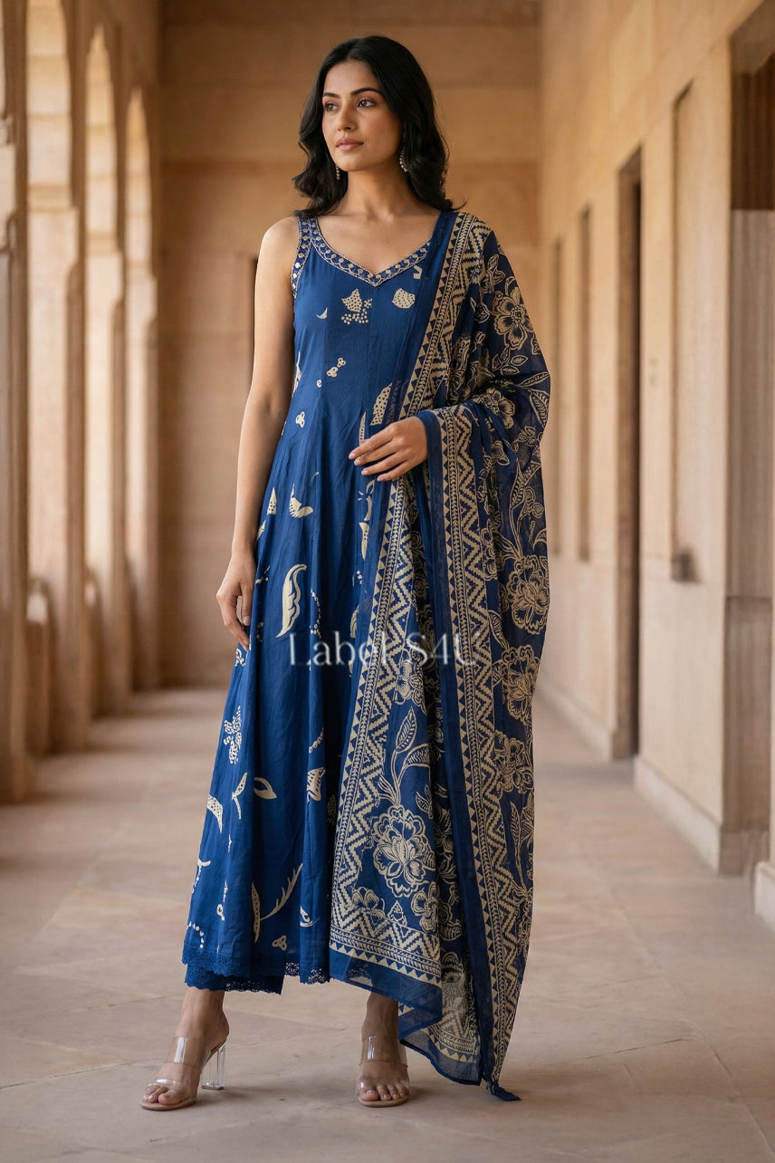 Shahi Blue Sleeveles-Anarkali