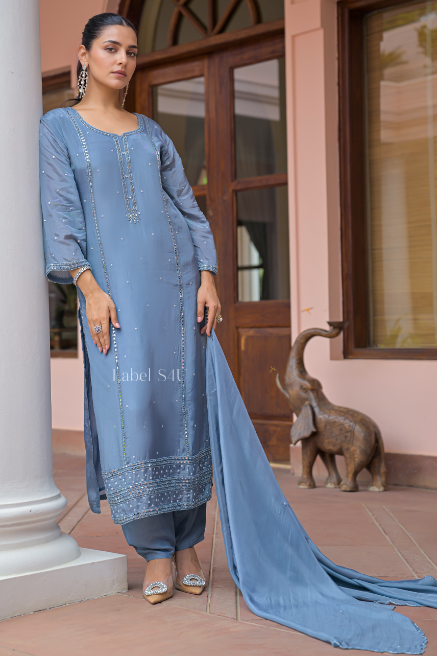 Dusty Blue Sparkline Suit Set