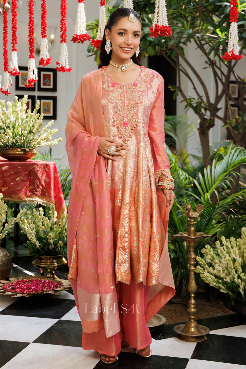 Golden Blush Twirl Anarkali Set