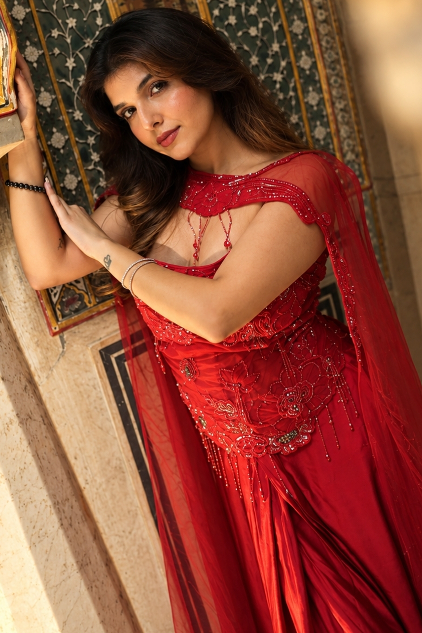 Scarlet Soirée Embellished Skirt Set