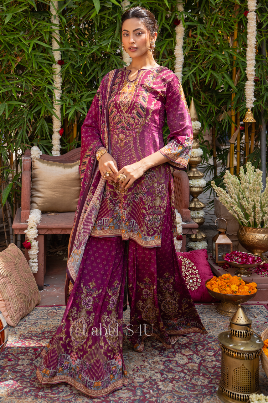 Berry Goldline Printed Sharara Set
