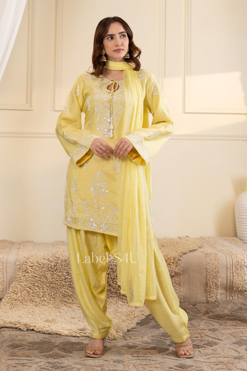 Zahra Yellow Handwork-Suit Set