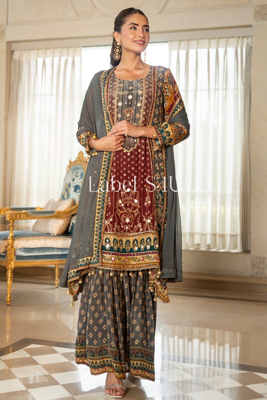 Royal Maroon-Sharara Set