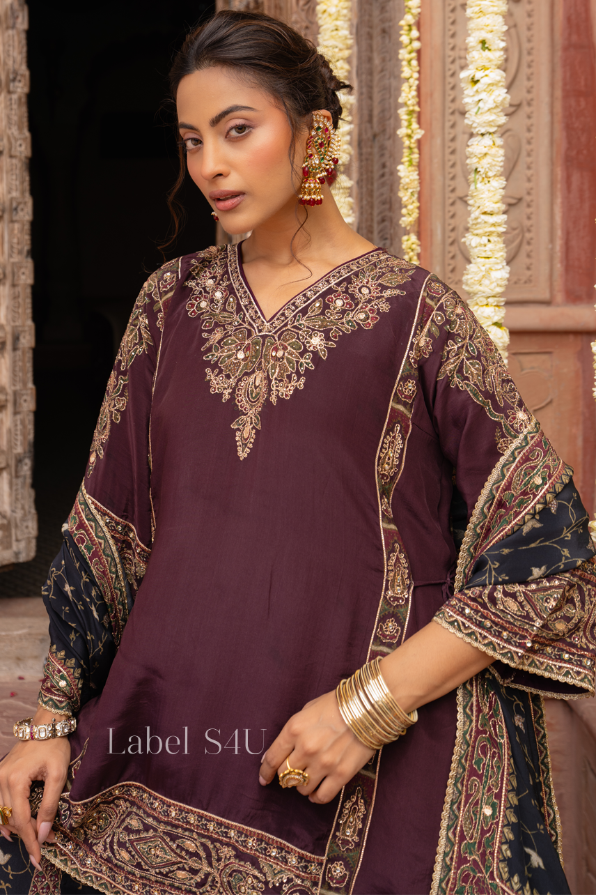Plum Midnight Embellished Palazzo Set