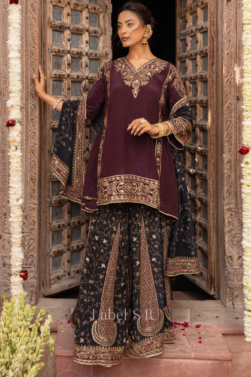 Plum Midnight Embellished Palazzo Set