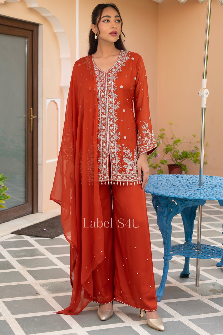 Rust Silverwork Palazzo Set