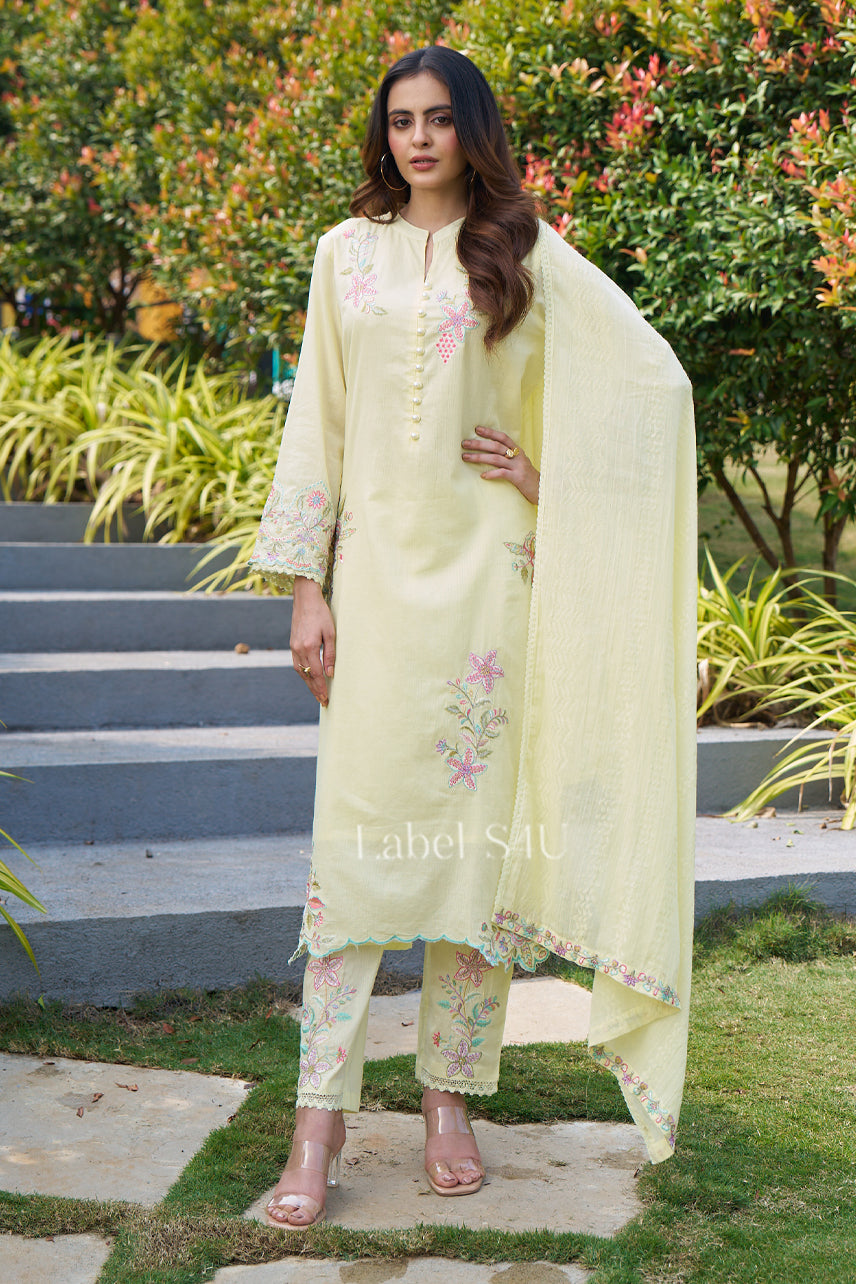 Butter Yellow Embroidered-Suit Set