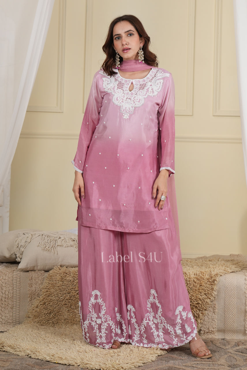 Gulabi Ada Handwork-Palazzo set