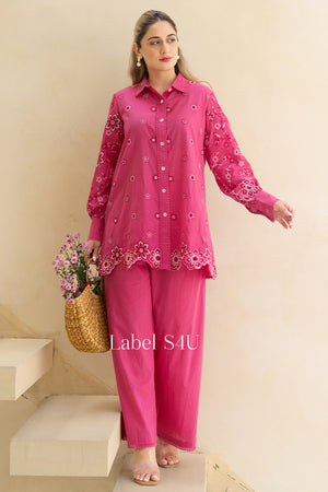 Hot Pink Embroidered-Co-ord Set