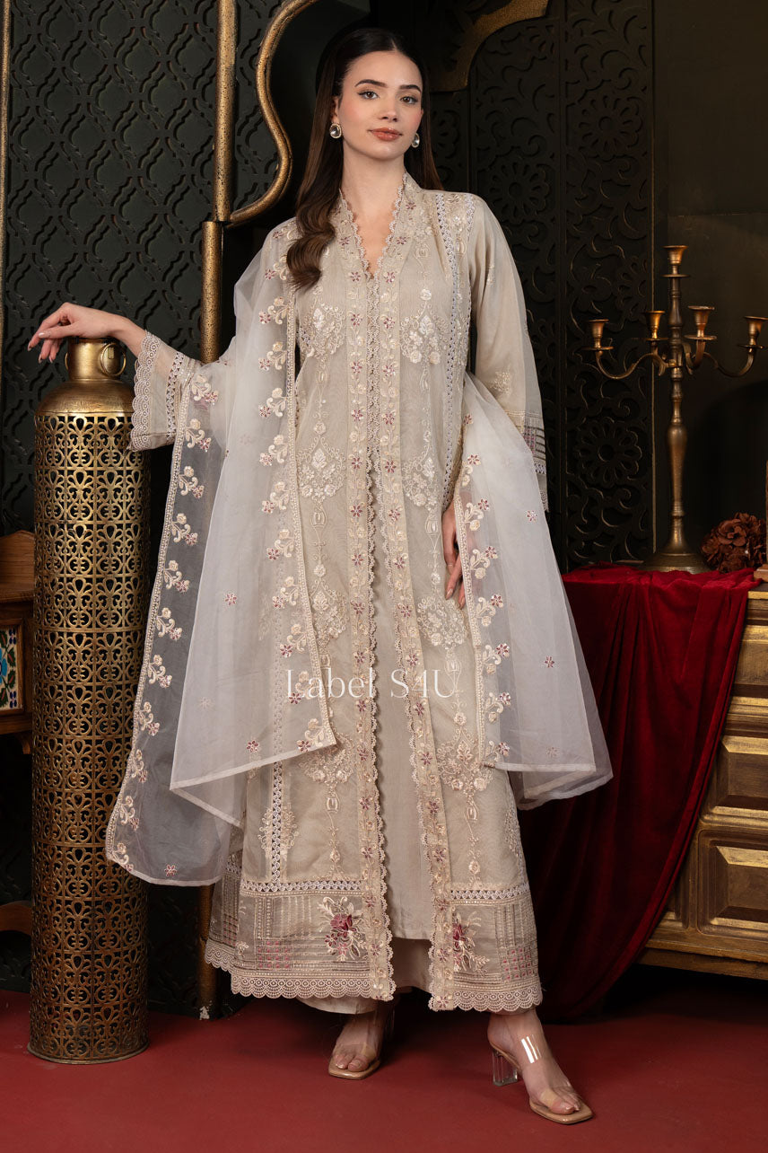 Regal Beige Embroidered-Anarkali Set