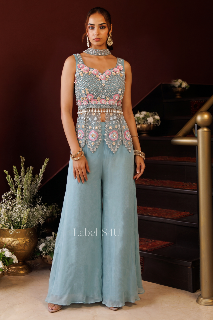 Bloom in Blue Embellished Palazzo Set