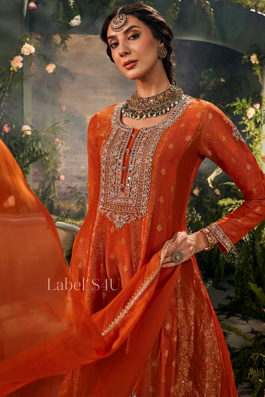 Saffron Ziya Jacquard Anarkali