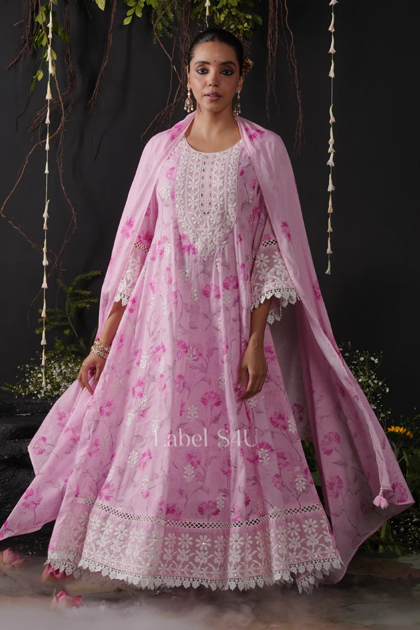 Pastel Printed-Anarkali Set
