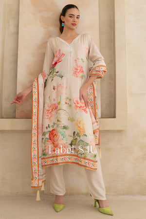 Ivory Stripe Floral Suit Set